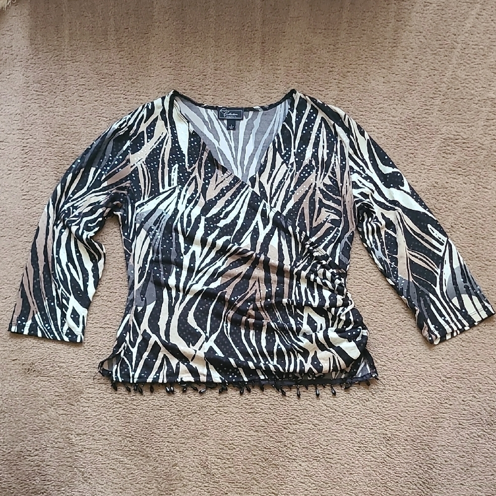 Dressbarn Collection Black and Cream Zebra Print Blouse